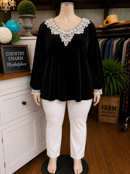 Black Crushed Velvet with Champagne Lace Detailing