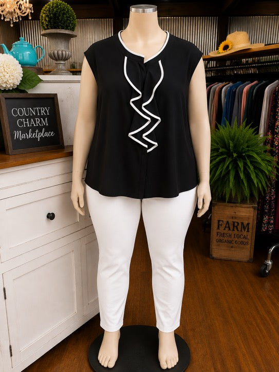 Black Sleeveless Calvin Klein with White Trim on Bust Detailing