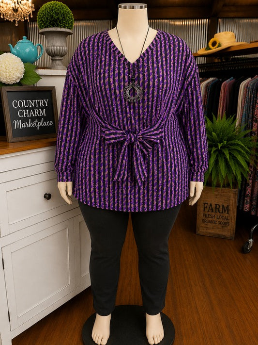 NEW! Liz Claiborne. Belt can be tied in the front or back. Purple, Black, & Nude Blouse