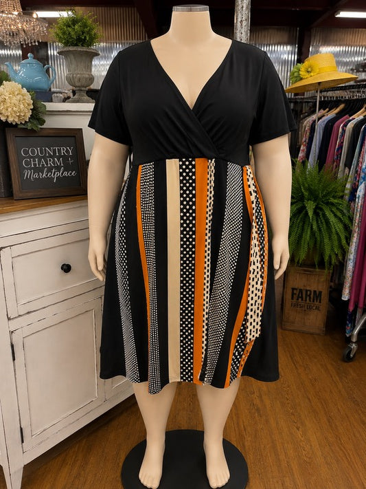 Black, Orange, & Nude Dress