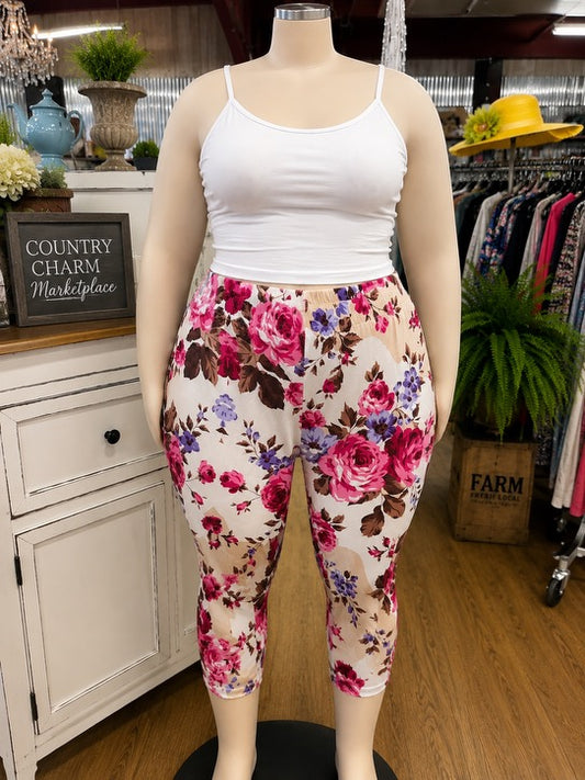 White & Tan Capri with Pink & Purple Flowers