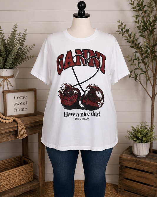 Ganni Have A Nice Day Graphic Tee Size L