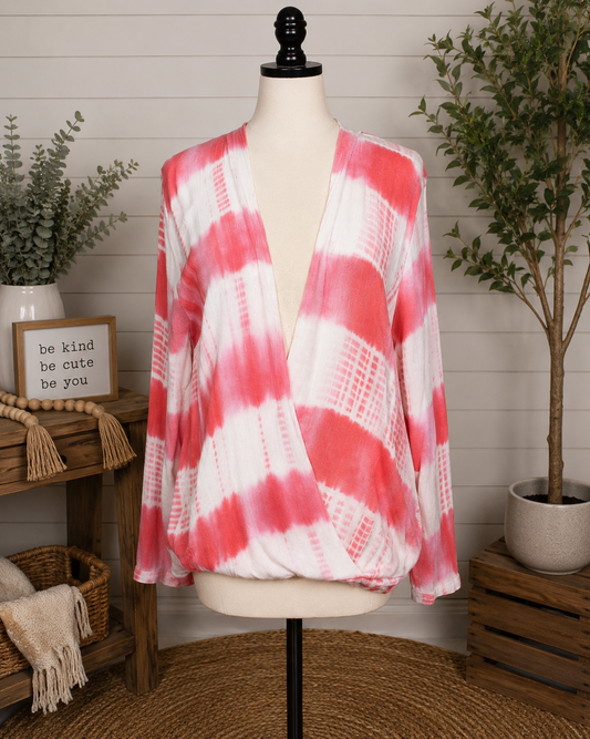 Kori Pink Tie Dye Drape Front Top Size L