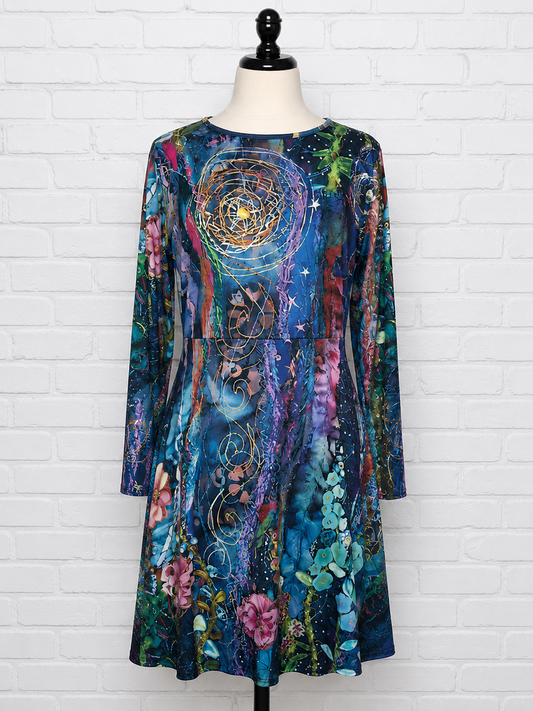 Purple Print Long Sleeve Dress Size L