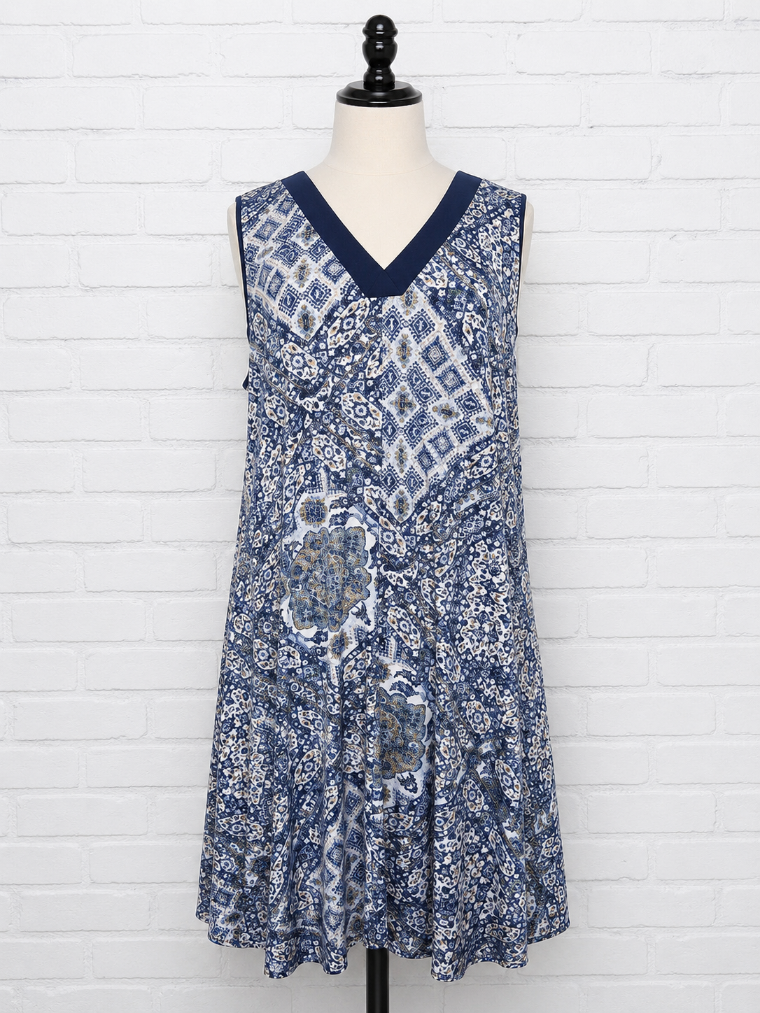PerSeption Women Navy Print Sleeveless Dress Size 2X