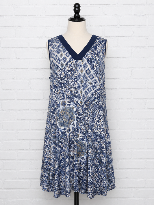 PerSeption Women Navy Print Sleeveless Dress Size 2X