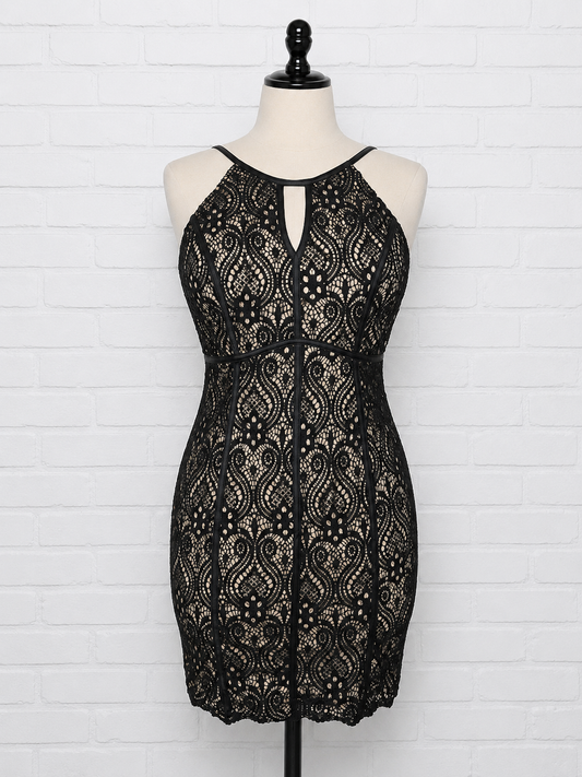Black Lace Overlay Halter Dress w/Keyhole Size 3