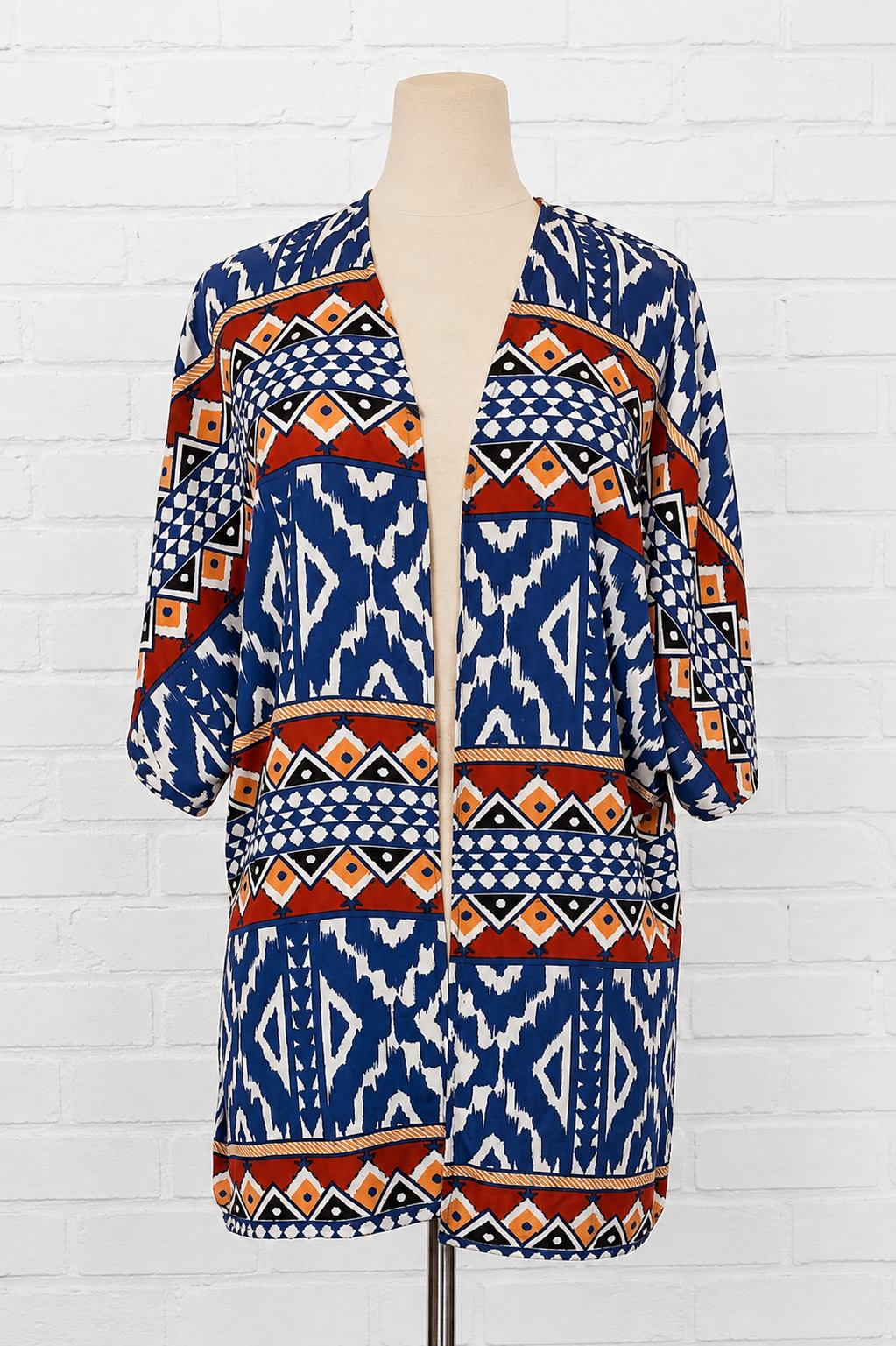 Pink Owl Blue Tribal Print Kimono Size S