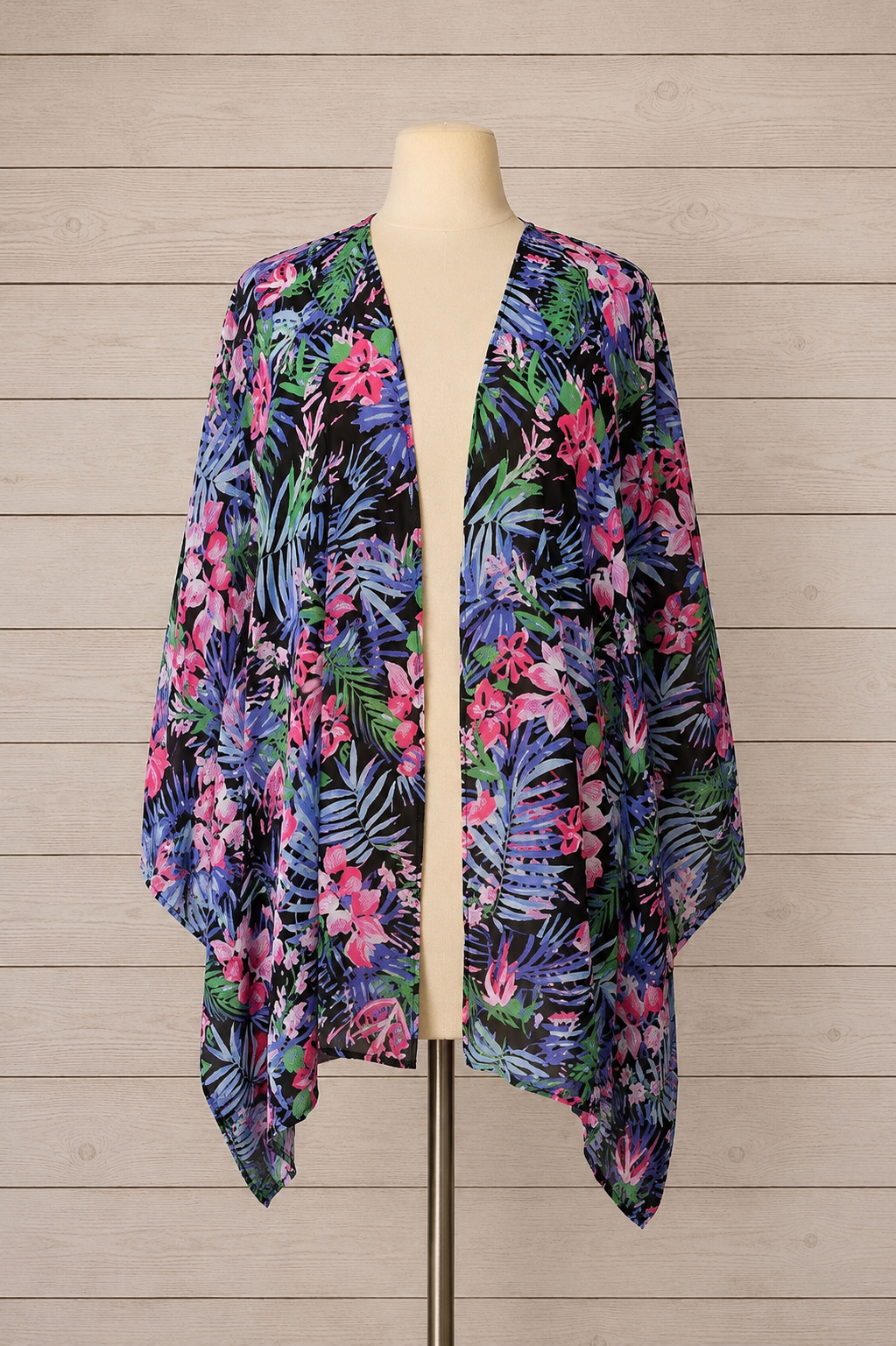 Woman Within Black Tropical Print Kimono Size 2X/5X