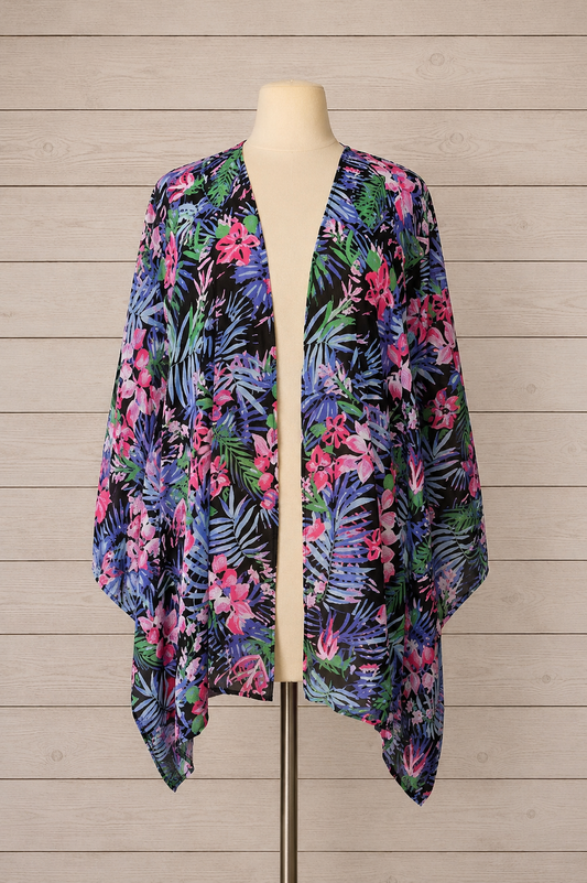 Woman Within Black Tropical Print Kimono Size 2X/5X