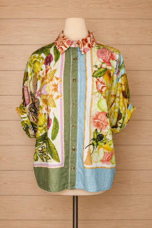 Anthropologie Yellow Outdoor Print Linen Top Size SP NEW!!