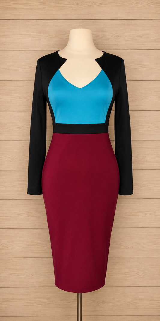 Black Color Block V-Neck Dress Size XL