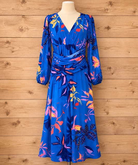 Blue Abstract Flower Print Dress Size 1X