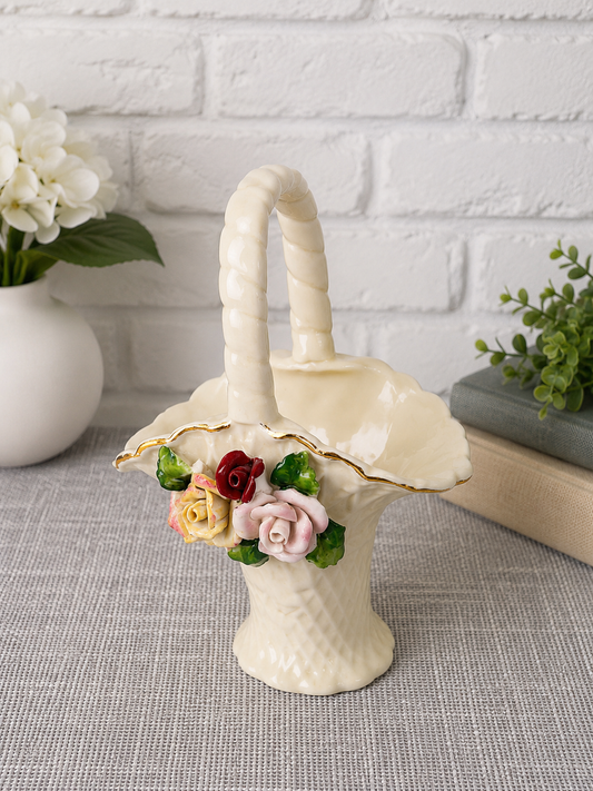 Ceramic Bouquet Basket with Flower Detail