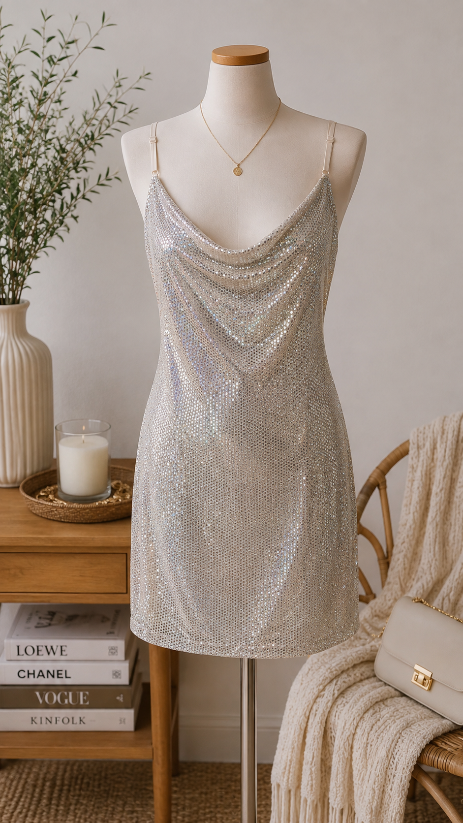 Beige Floral Halter Dress Size M