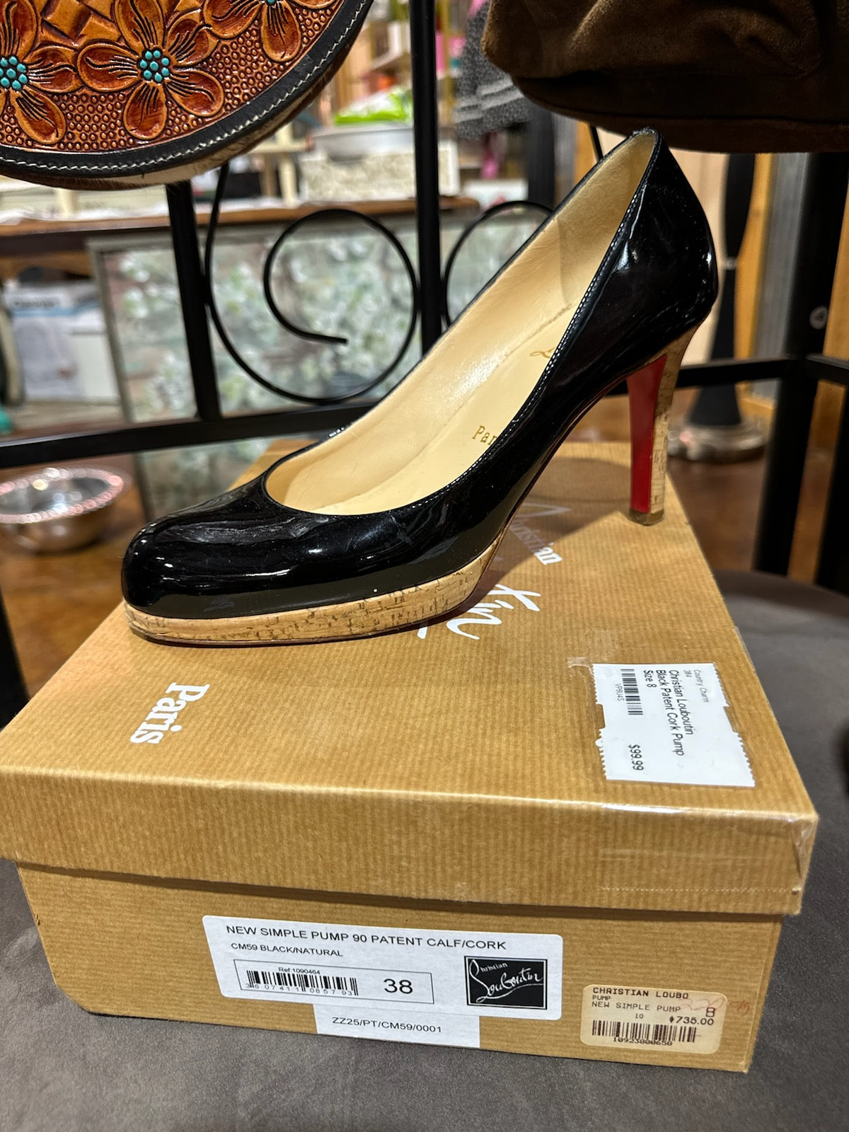 Christian Louboutin Black Patent Cork Pump Size 8