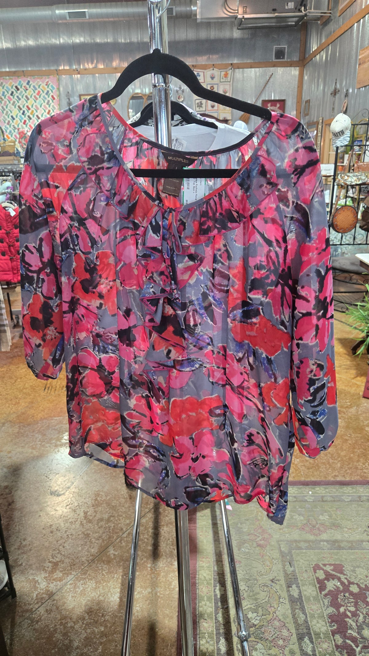 Multiples Fuchsia Floral Sheer Top