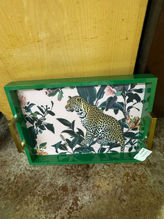 Green Decorative Leopard Floral Tray