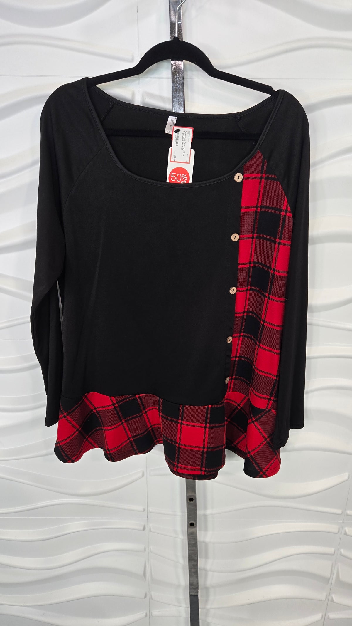 Plaid Contrast Top