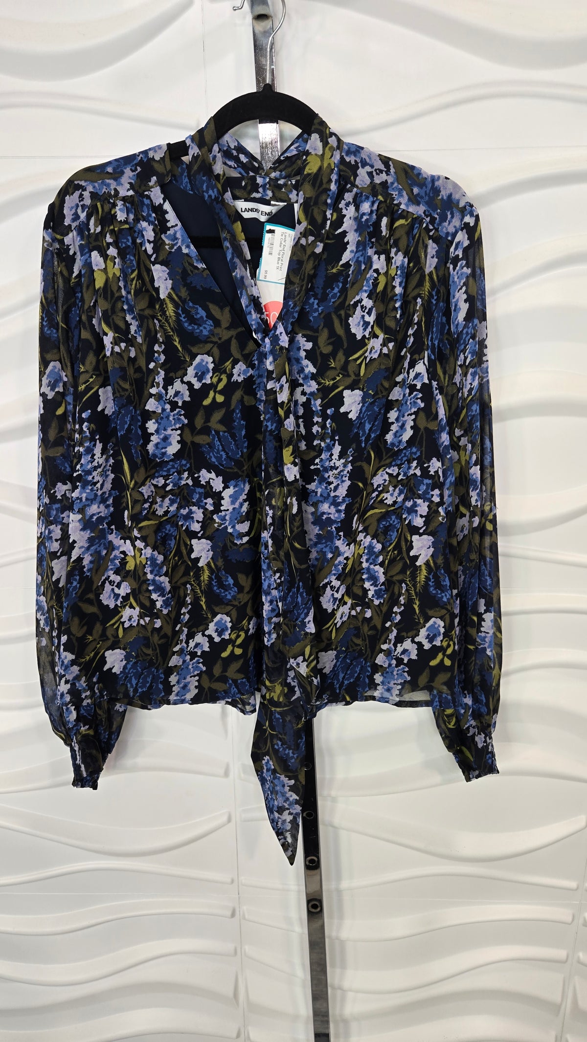 Floral Print Tie Collar Top