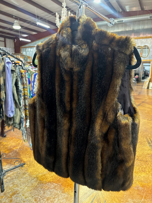 Jones New York Sport Brown Faux Fur Vest Size S