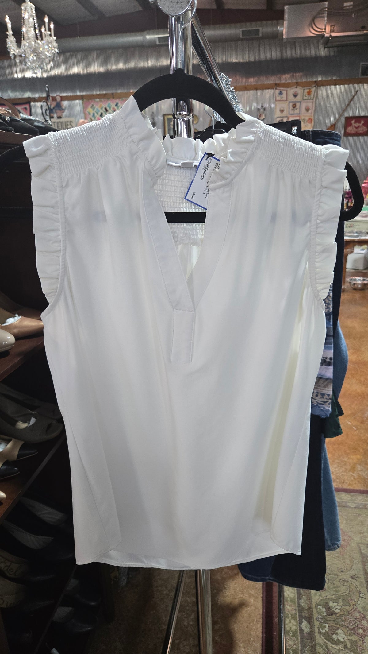 Chico's White Smocked Sleeveless Top Size S