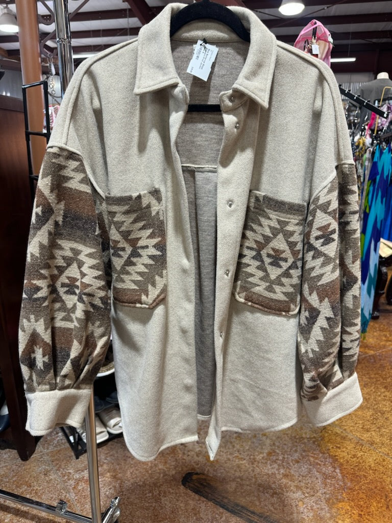 Blue Buttercup Beige Western Print Jacket Size S