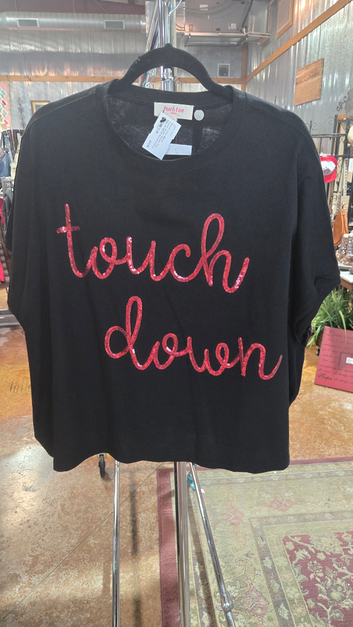 Peach Love Black Touchdown Sequin Top Size M NEW!! Retail $58.99