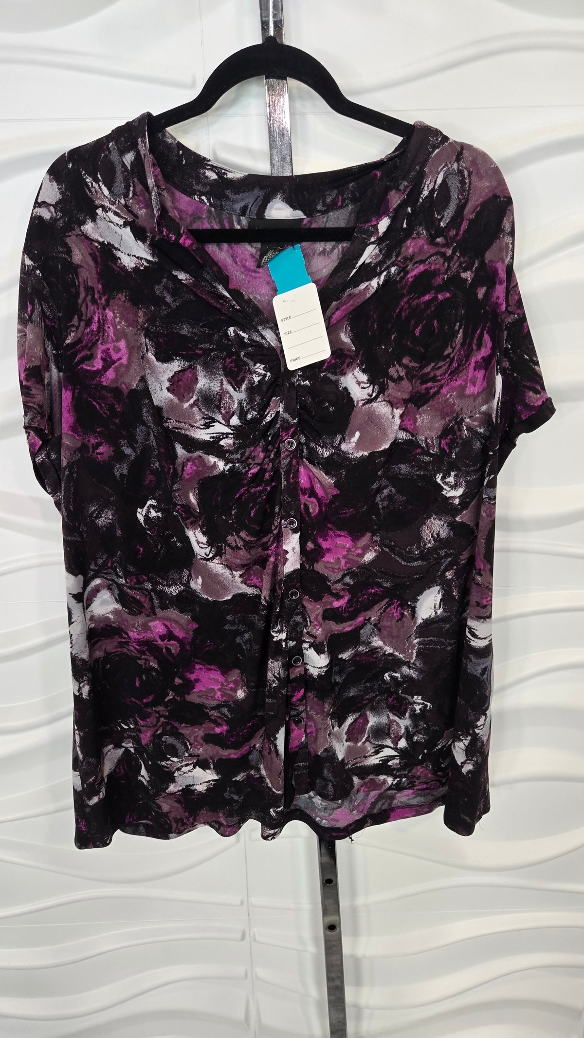 Printed Short Sleeve Button Front Top