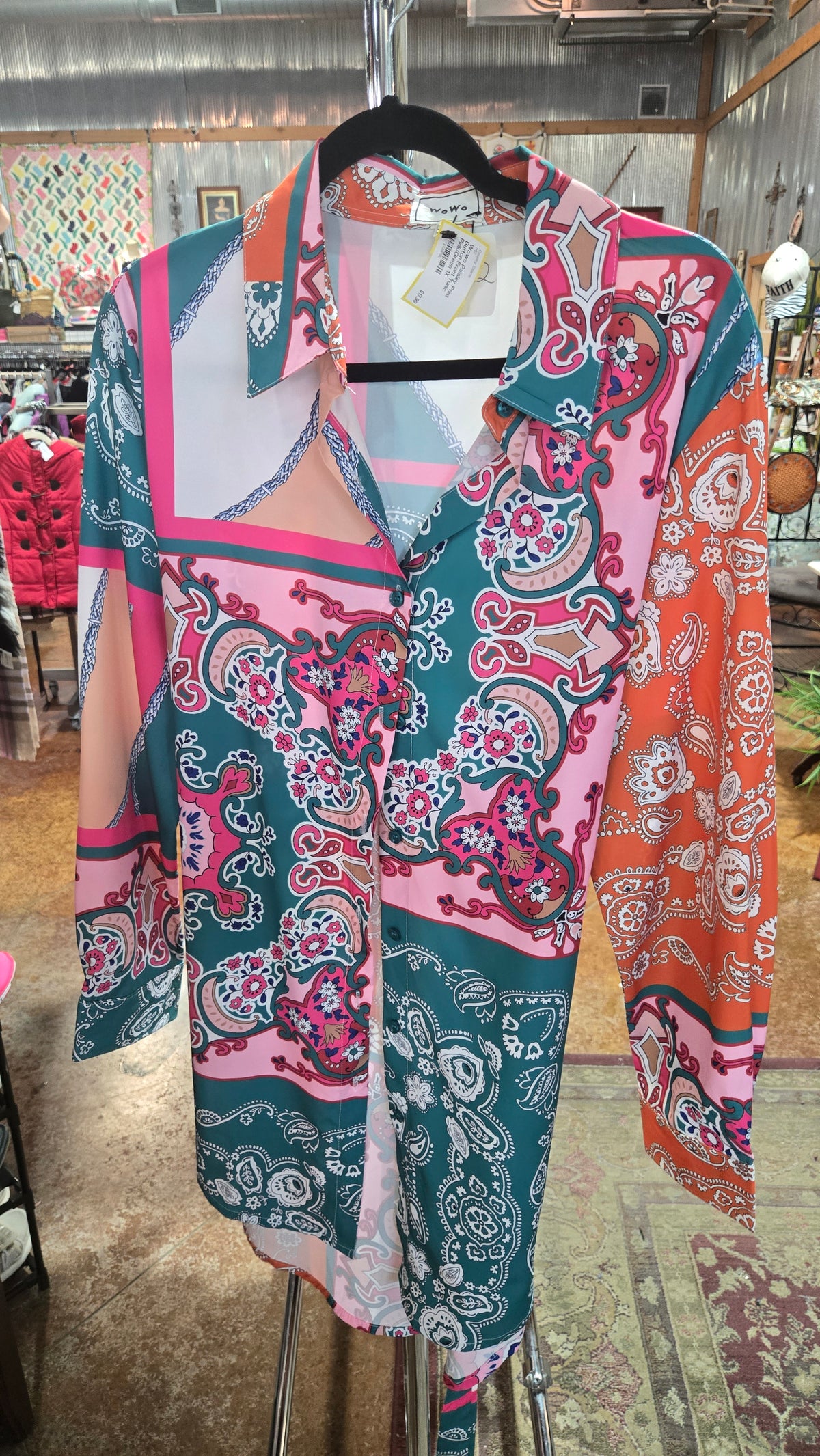 Paisley Print Button Front Tunic