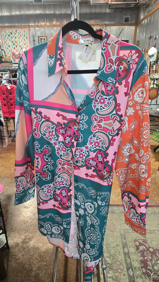 Paisley Print Button Front Tunic