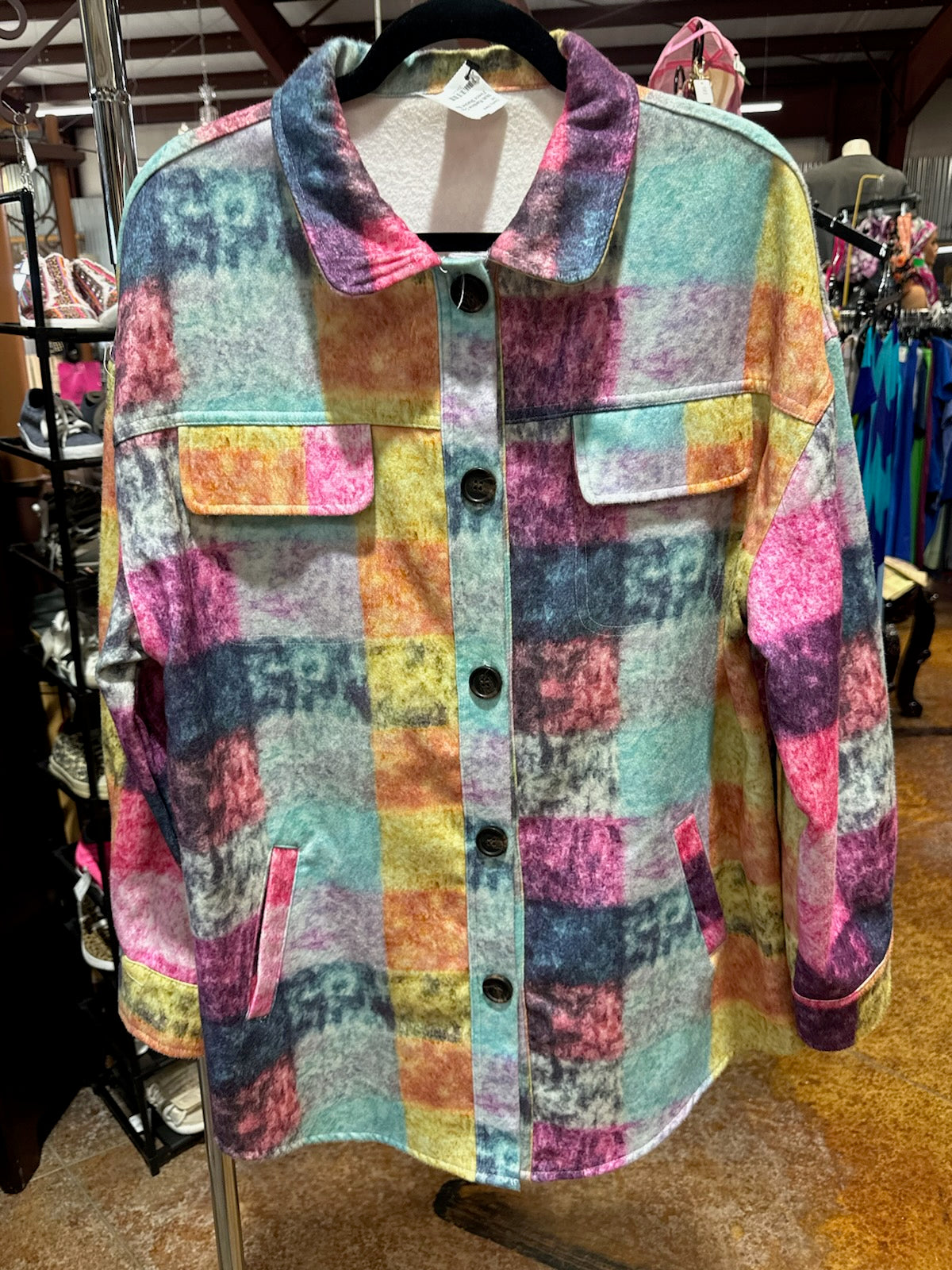 Multi Rainbow Color Fleece Shacket Size XL