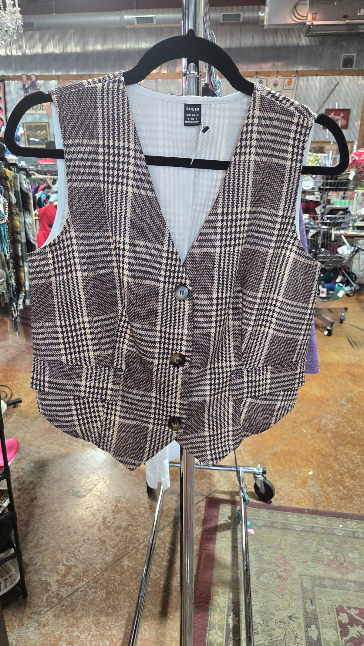 Shein Tan Houndstooth Vest Size S