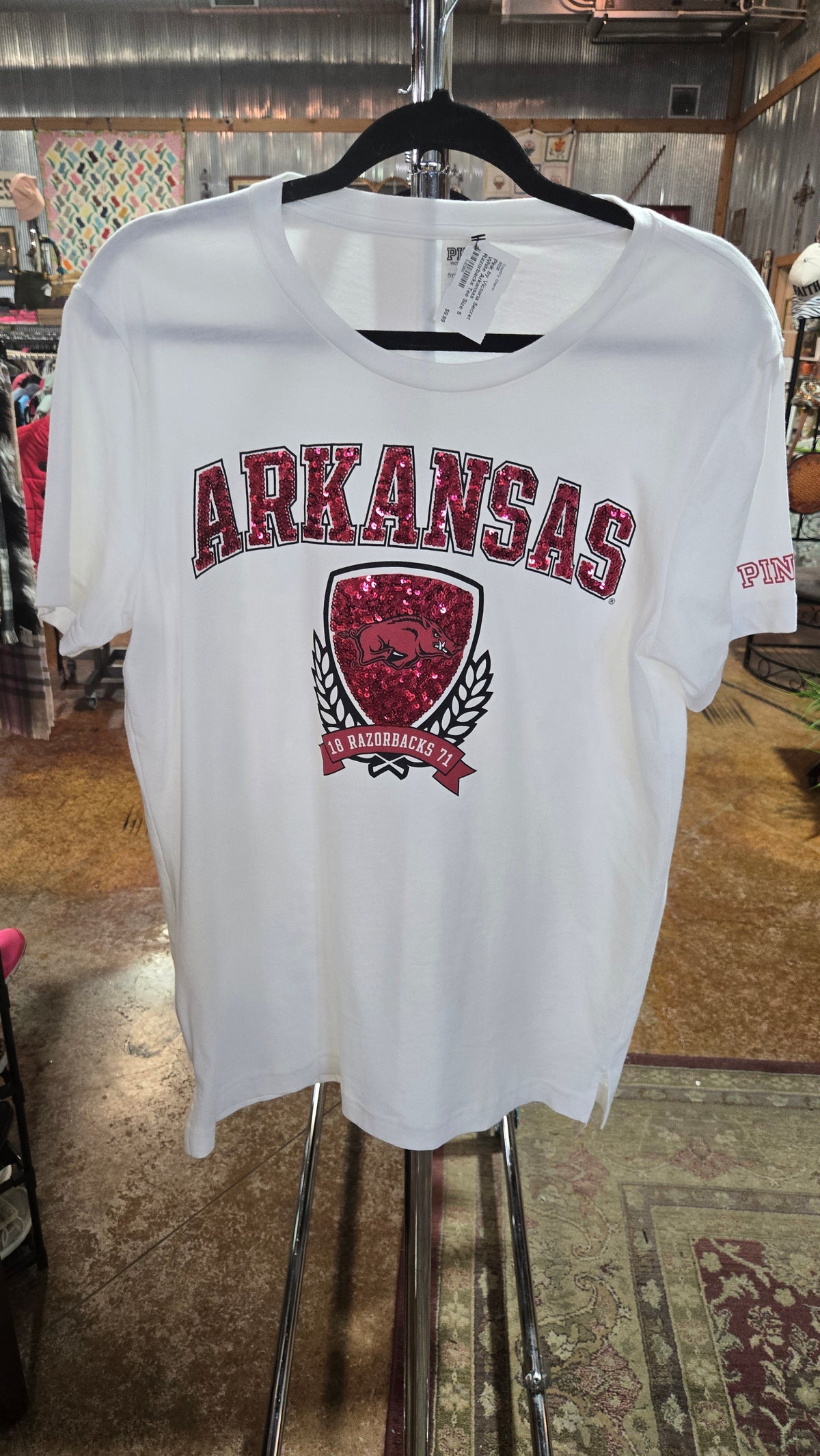 Pink by Victoria Secret White Arkansas Razorbacks Tee Size S