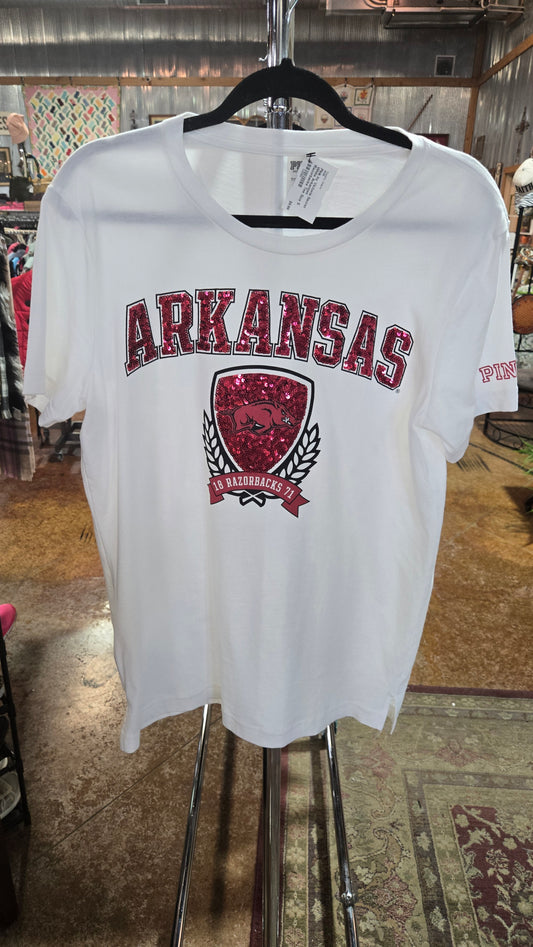 Pink by Victoria Secret White Arkansas Razorbacks Tee Size S