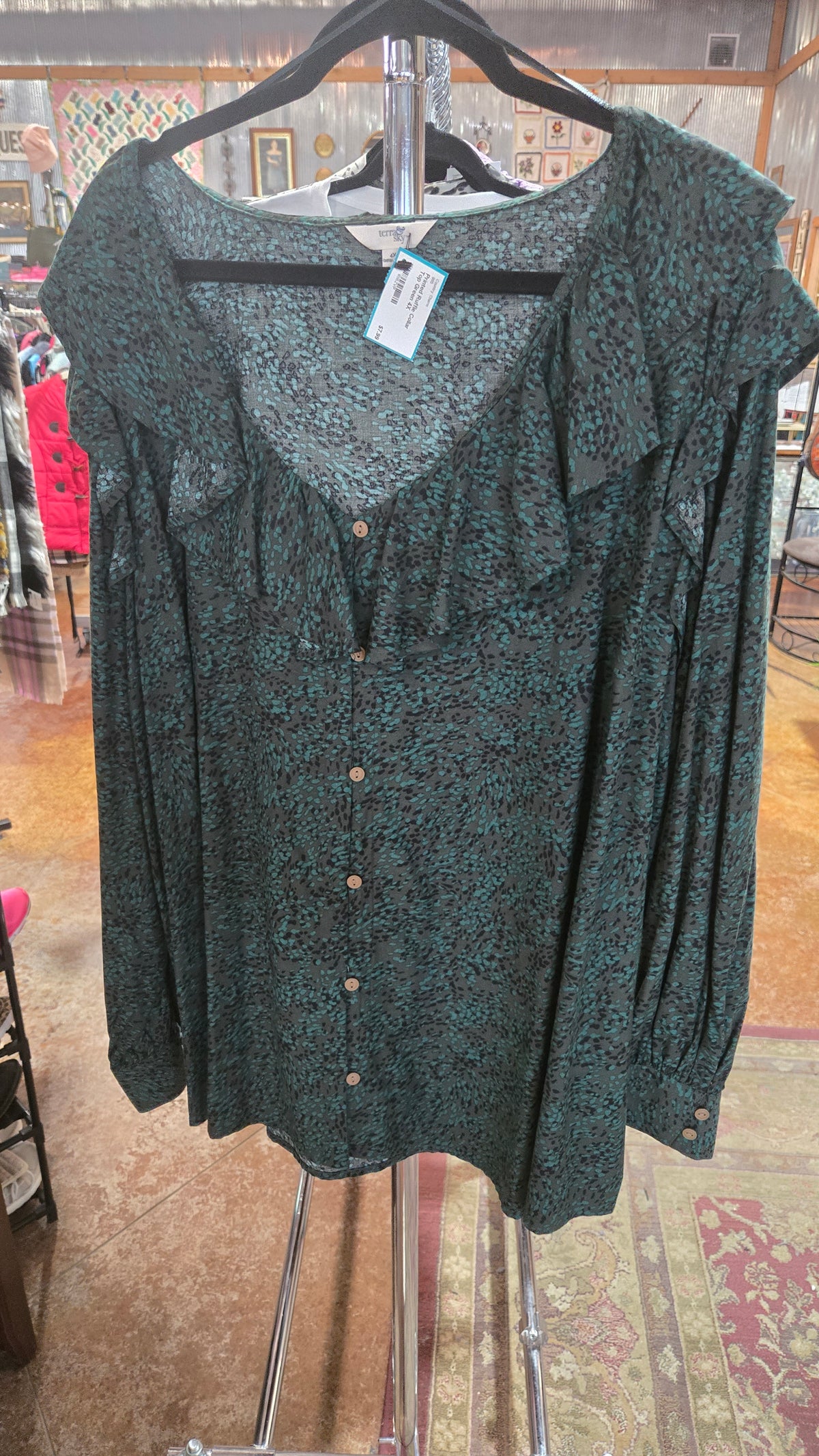 Printed Ruffle Collar Top